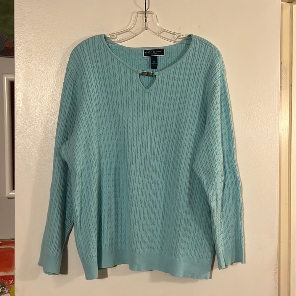 Karen Scott green cable knit sweater